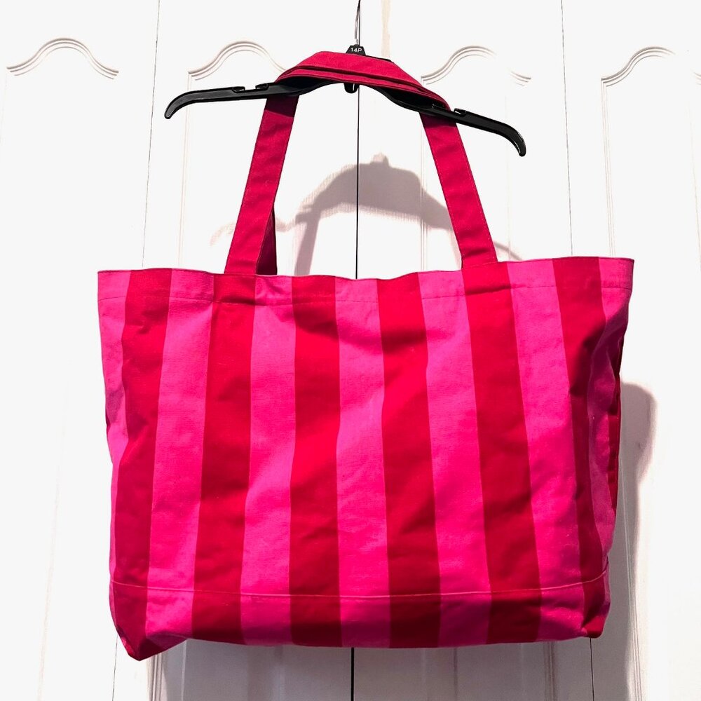 Victoria's Secret Iconic Pink/Red/Gold Striped Canvas Large Tote-Bonus Small One - Picture 6 of 16